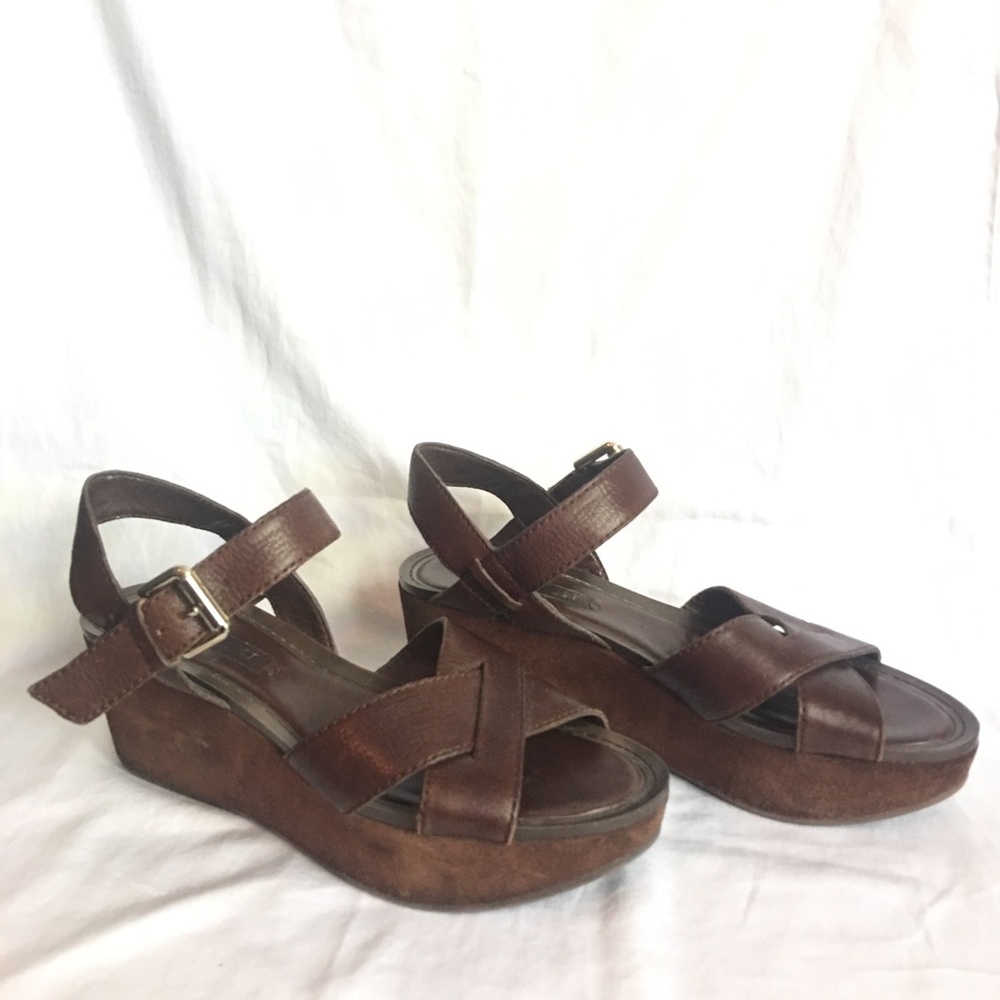 Nine West Brown Leather Platform Sandals